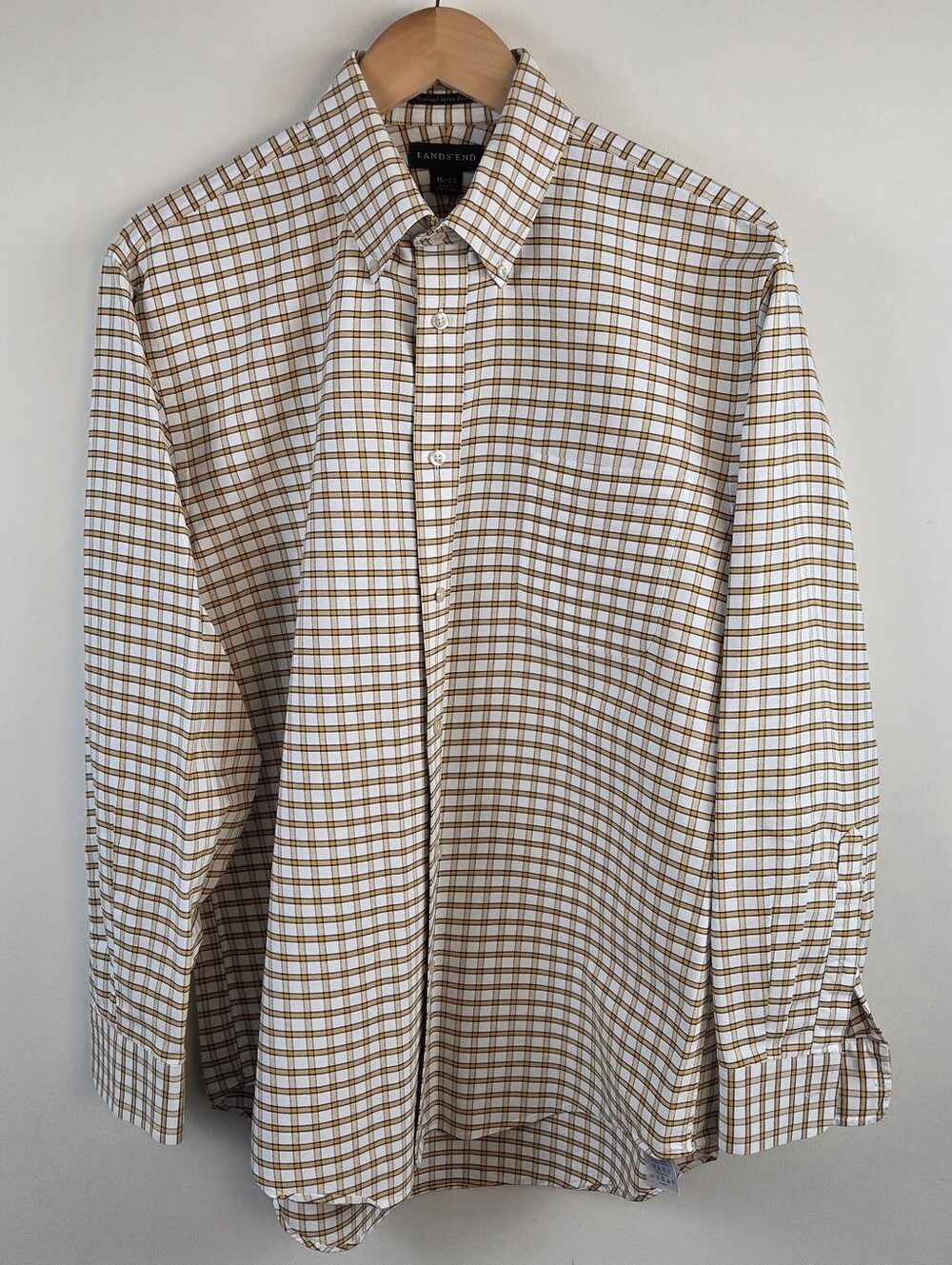 Lands End Hyde Park Oxford Shirt Mens 16 33 Yellow White Button Down 100% Cotton
